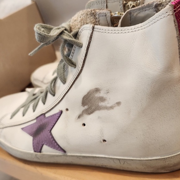 GOLDEN GOOSE FRANCY CLASSIC  HIGH TOP SIZE 8  WHITE/LAVENDER/FUXIA - Picture 6 of 16